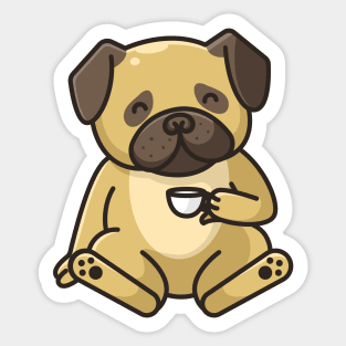 A Pug Drinking Coffee Sticker